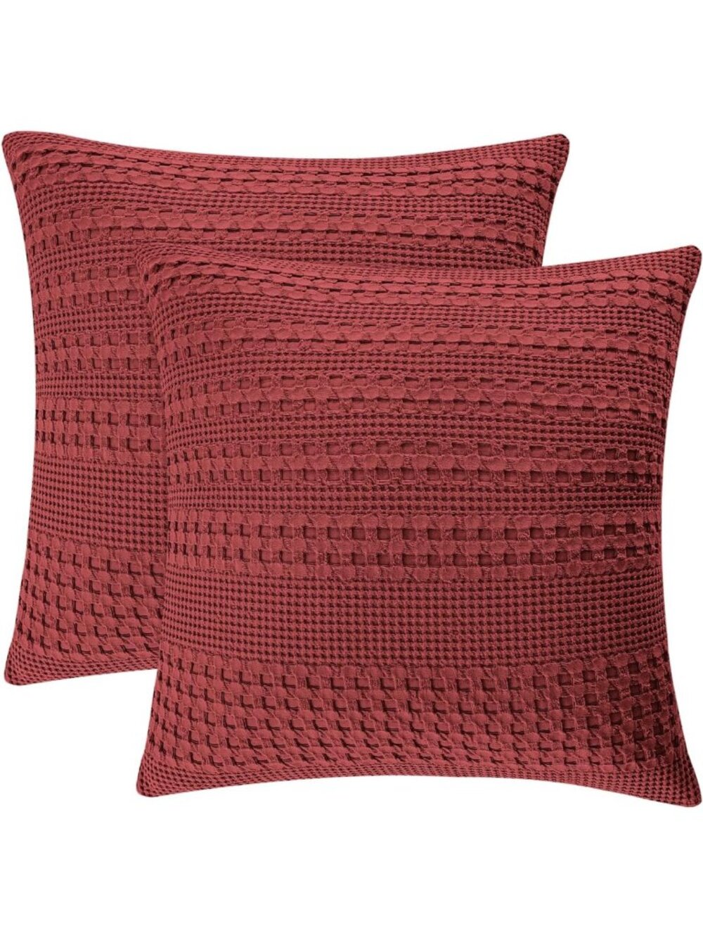 Luxury Cotton Waffle Weave Euro Sham Covers 26x26, Wine Red, No Insert Needed